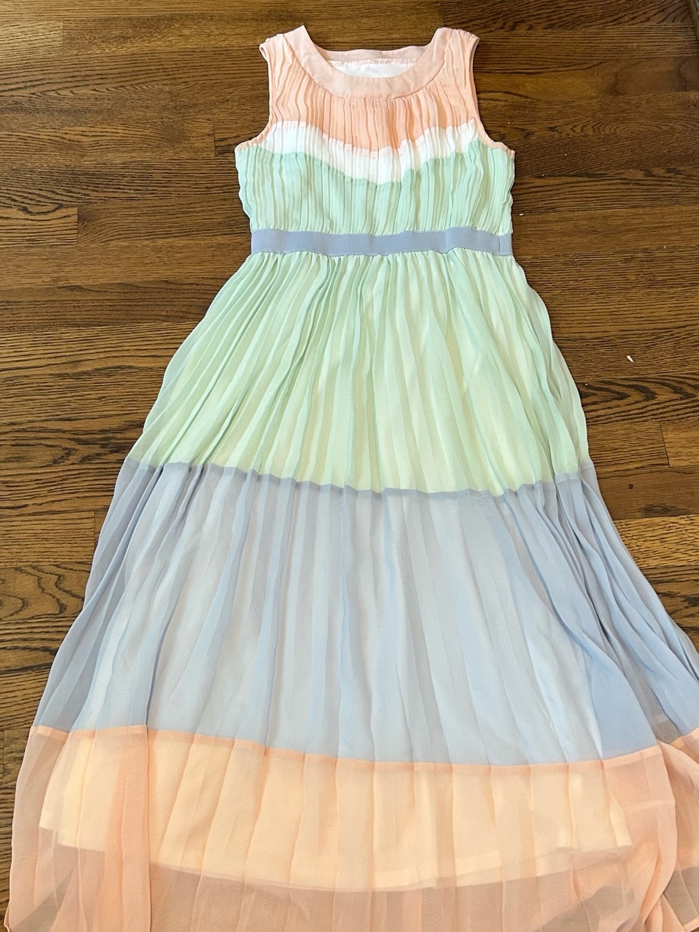 Rare Editions Pastel Pleated Colorblock Maxi Dress - Peach, Mint, Light Blue
